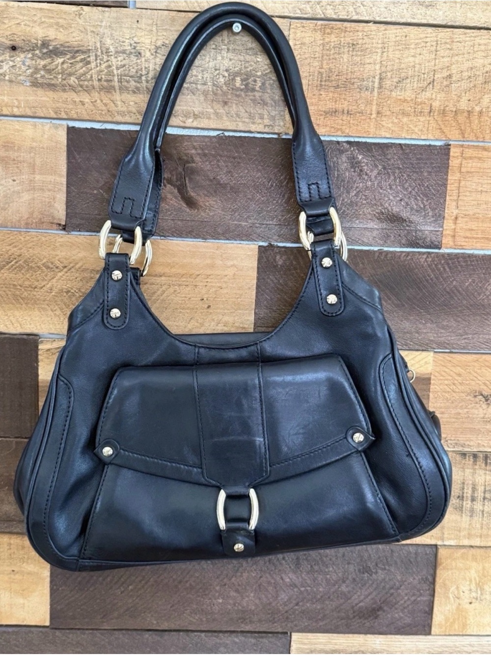 Cole Haan Beverly Black Leather Hobo Bag Purse Y2K Vintage